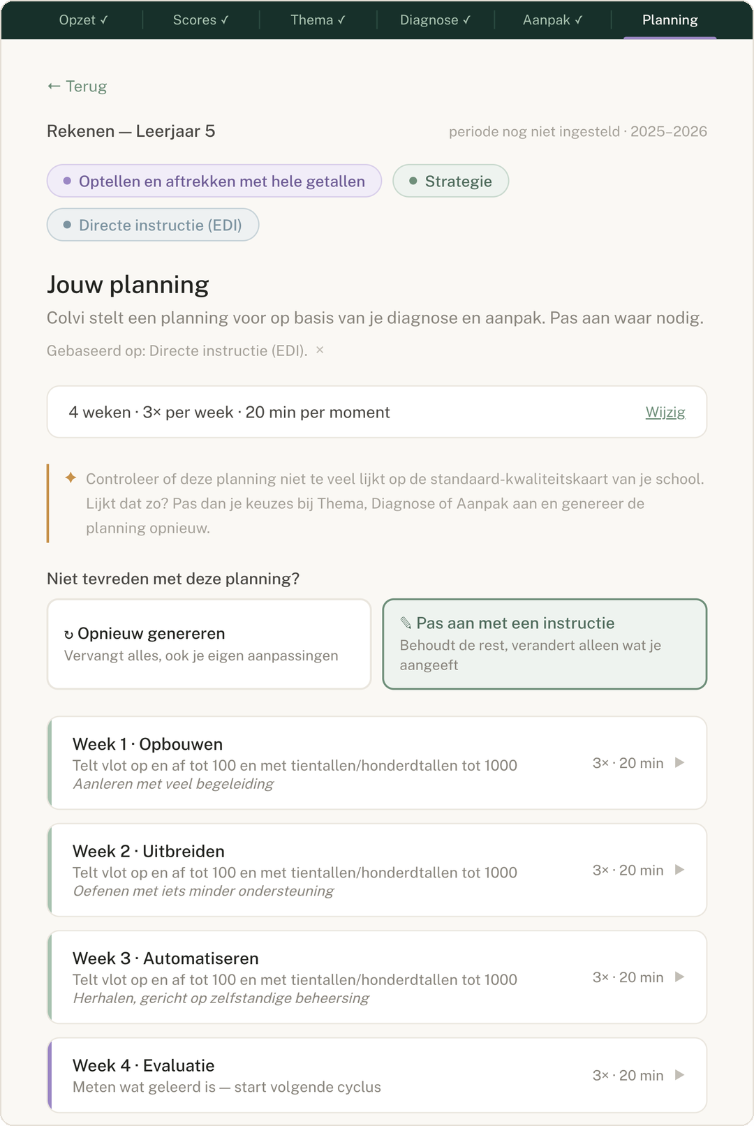 Screenshot: stap Doen (weekplan)